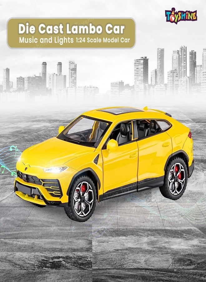 Toyshine 1:24 Scale Die Cast Lambo Vehicle Toy Car with Music and Lights Along with Pull Back Function,Opening Doors and Back Feature for Kids Boy Girl 3+, Yellow - Image 2